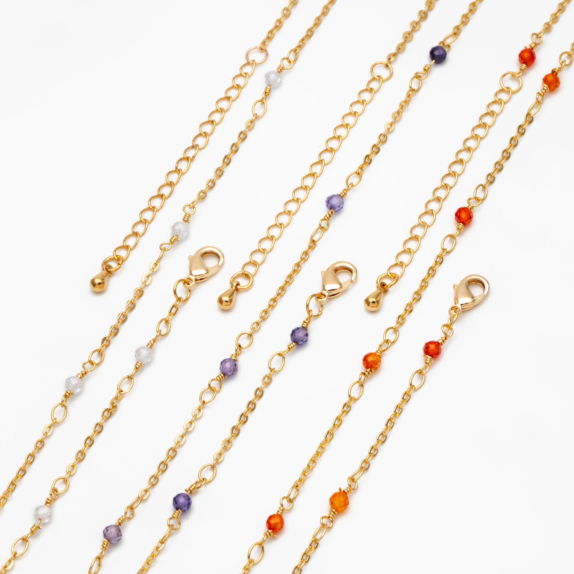 Gold Beaded Cable Chains, Finished Bracelet/ Anklet/ Necklace with Extender Chain, Ready to Wear (#LK-379)